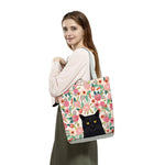 Floral Dog Cat Print Women Tote Handbag