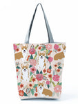 Floral Dog Cat Print Women Tote Handbag