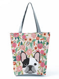 Floral Dog Cat Print Women Tote Handbag