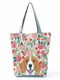 Floral Dog Cat Print Women Tote Handbag