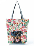 Floral Dog Cat Print Women Tote Handbag