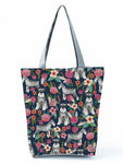 Floral Dog Cat Print Women Tote Handbag