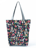 Floral Dog Cat Print Women Tote Handbag