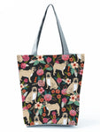 Floral Dog Cat Print Women Tote Handbag