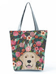 Floral Dog Cat Print Women Tote Handbag