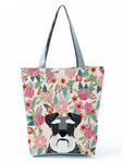 Floral Dog Cat Print Women Tote Handbag