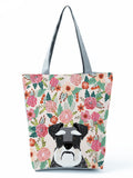 Floral Dog Cat Print Women Tote Handbag