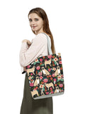 Floral Dog Cat Print Women Tote Handbag