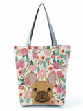 Floral Dog Cat Print Women Tote Handbag