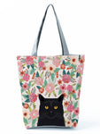 Floral Dog Cat Print Women Tote Handbag