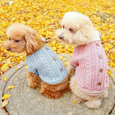 Dog Puppy Clothes Twist Knot Button Sweater