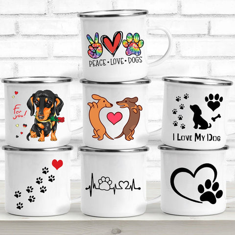 Peace Love Dogs Print Creative Enamel Coffee Mugs