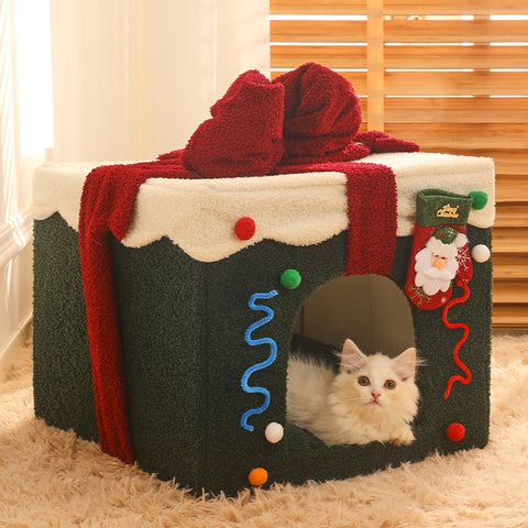 Christmas gift box shaped pet nest