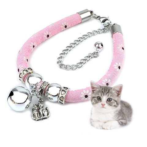 Print flowers cat pet bell collars