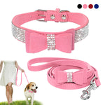 Rhinestone Bling Leather Dog Cat Collar & Leash