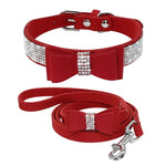 Rhinestone Bling Leather Dog Cat Collar & Leash