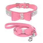 Rhinestone Bling Leather Dog Cat Collar & Leash