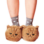 3D Head Cat Plush Slippers