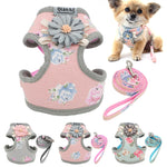 Dog Lovely Floral Harness Leash Set