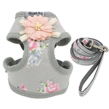 Dog Lovely Floral Harness Leash Set