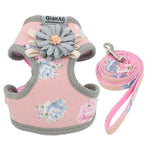 Dog Lovely Floral Harness Leash Set