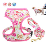 Printed flower Mesh Dog Harness Leash set