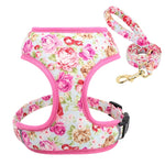 Printed flower Mesh Dog Harness Leash set