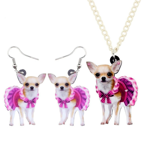 Jewelry Sets Red Skirt Chihuahua Necklace Earrings